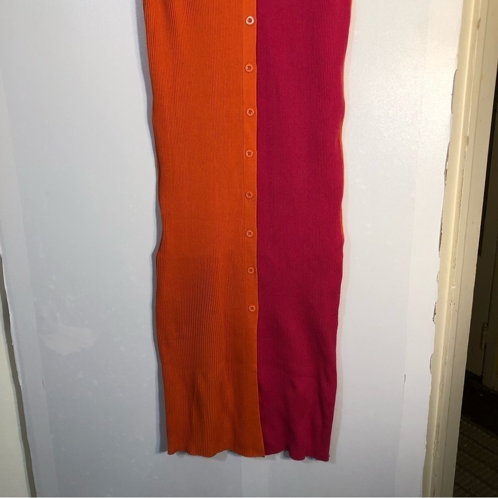 Color Block Ribbed Button Down Midi Dress-Split Front - Picture 5 of 10